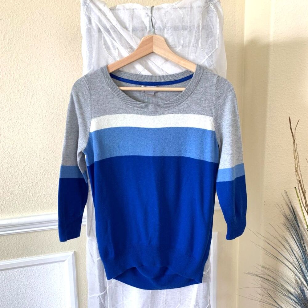 JCP Cashmere Blend Casual Colorblock 3/4 Sleeve Pullover Sweater